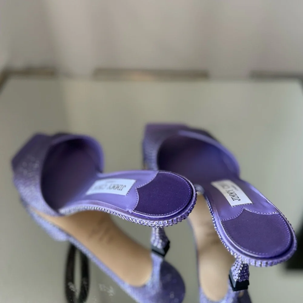 New JIMMY CHOO Skye 70 Crystal-embellished Mules in Satin